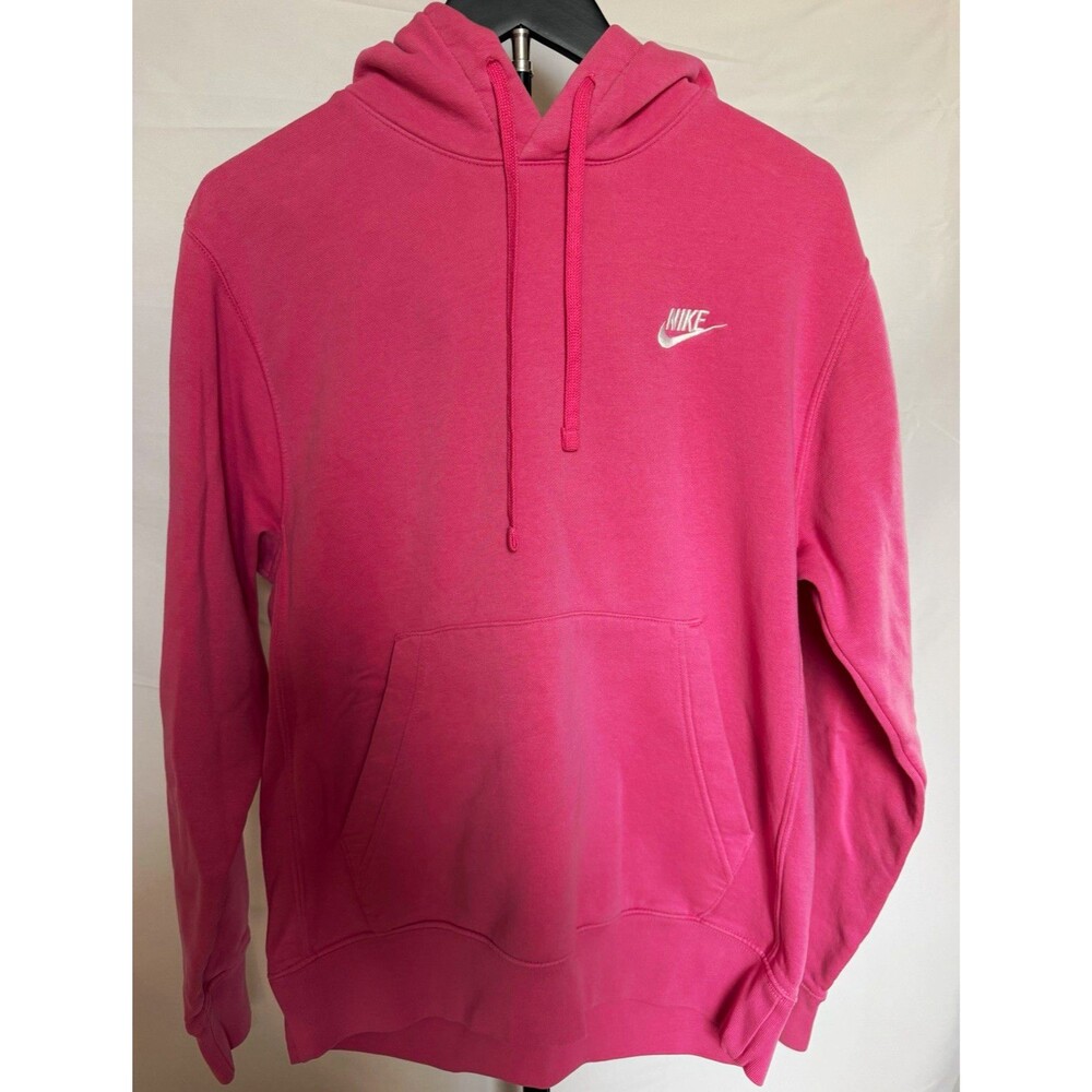 Nike Pink Pullover Hoodie Size S Fleece Logo Drawstring Kangaroo Pocket